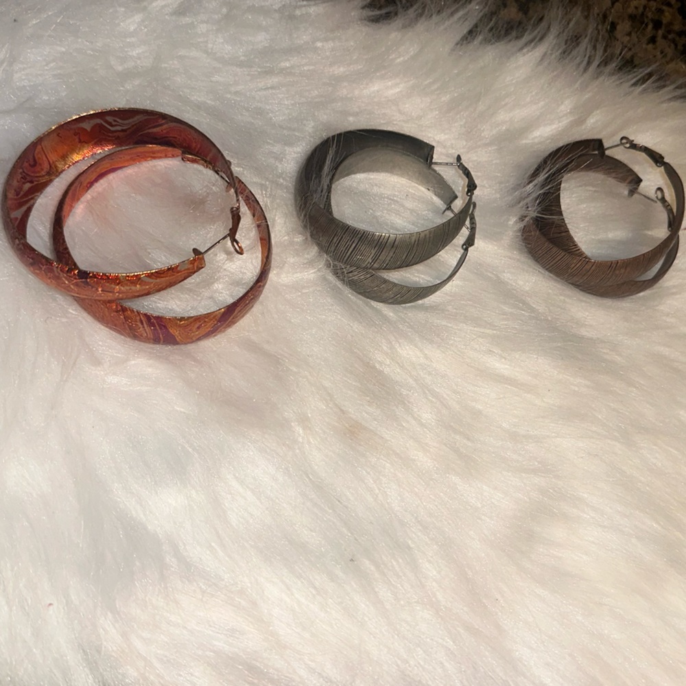 Three piece abstract print hoop earrings